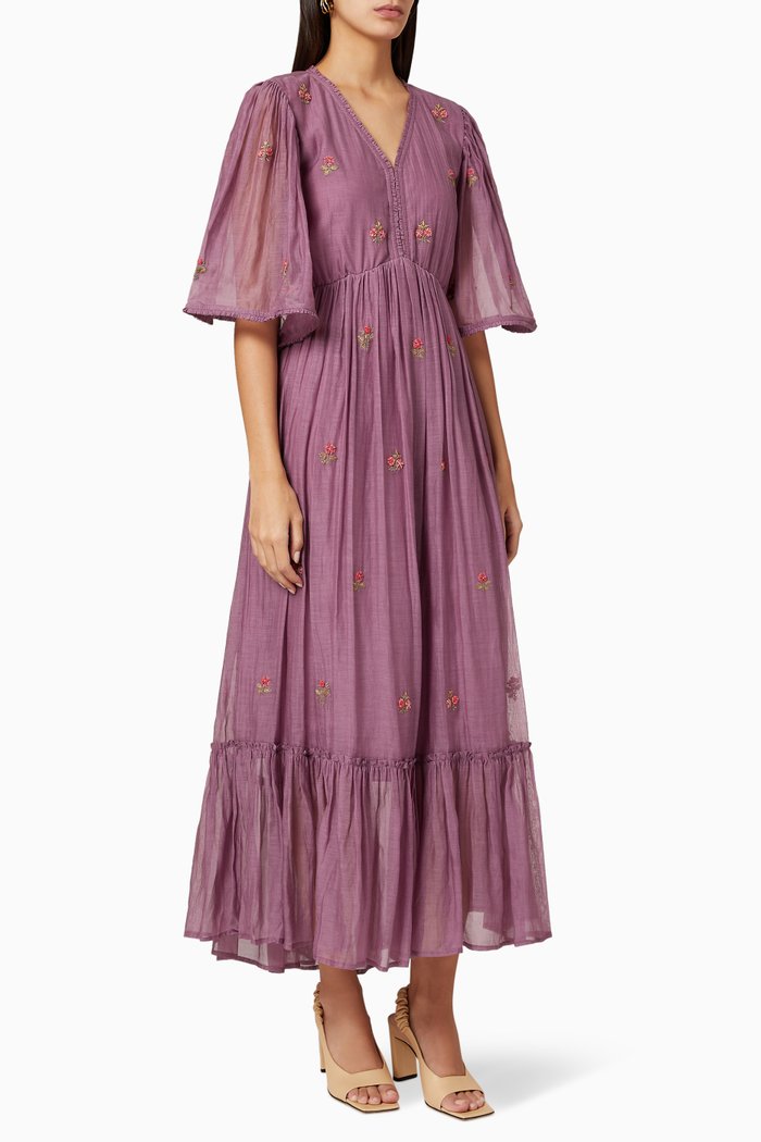 

Alice Embroidered Silk Dress, Purple