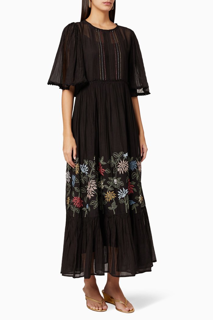 Blair Embroidered Silk Dress, Black