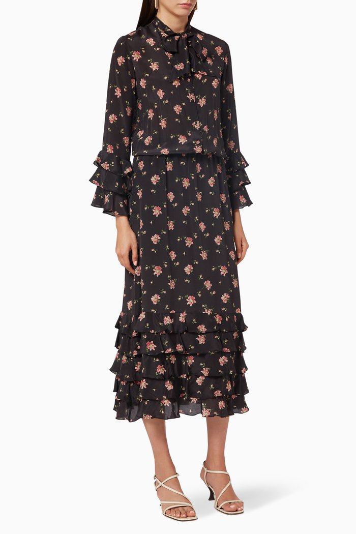 

Alina Floral Silk Dress, Black