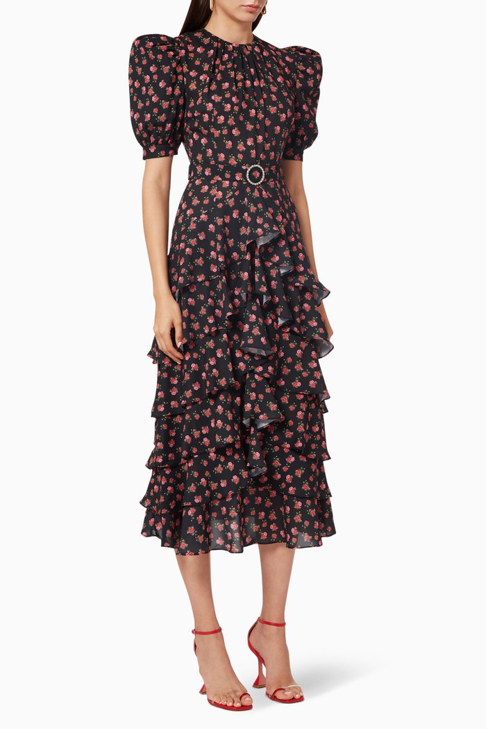 

Angela Floral Dress, Black