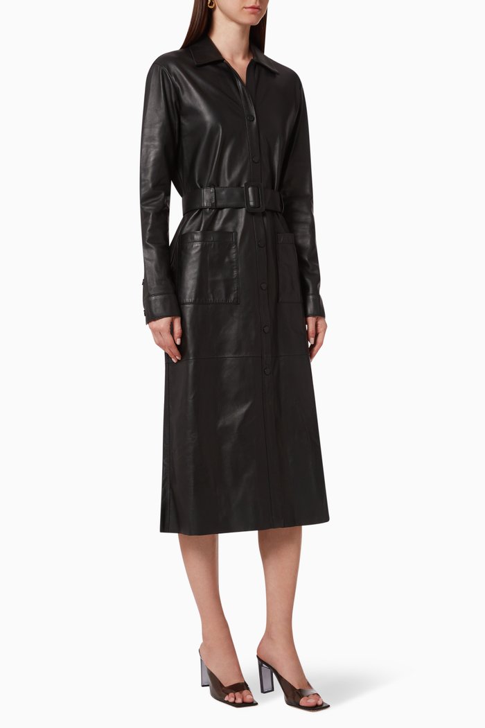 Birkin Midi Leather Dress, Black