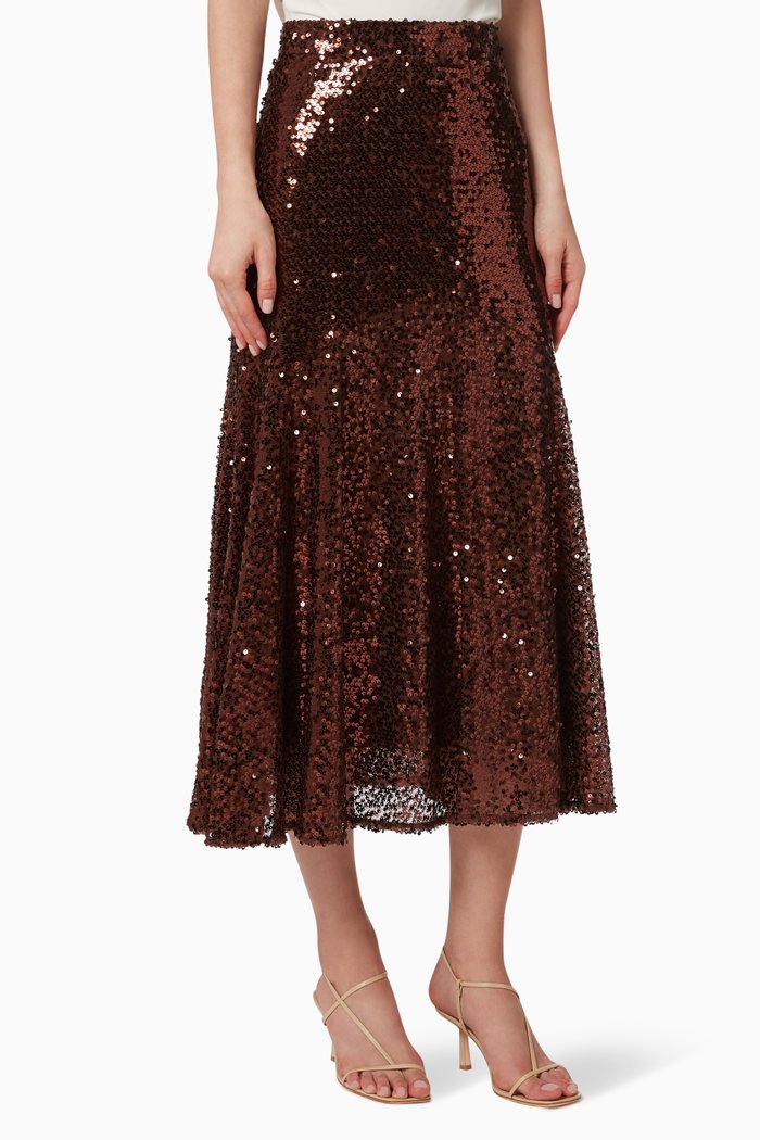 

Lacrima Sequin Embellished Midi Skirt, Brown