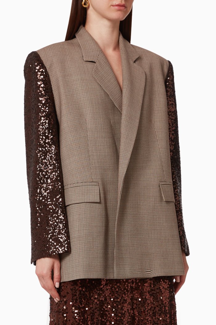 

Lycia Sequin Embellished Wool Blend Blazer, Brown