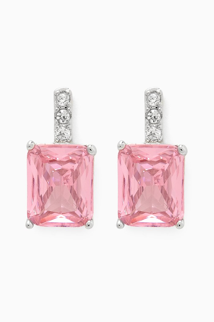 

Emerald Shaped Drop Earrings, Pink