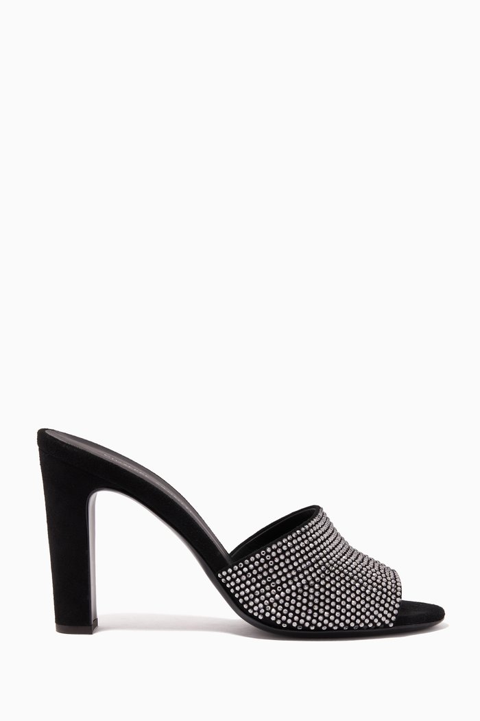 

90 Mules in Rhinestone-Embellished Suede, Black