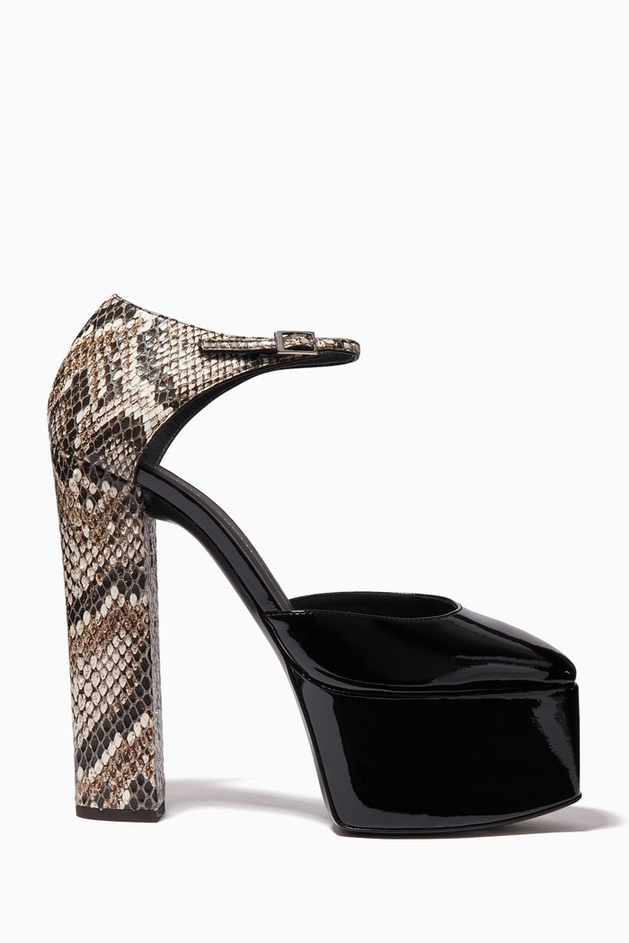 Bebe Platform Sandals in Patent Leather, Black