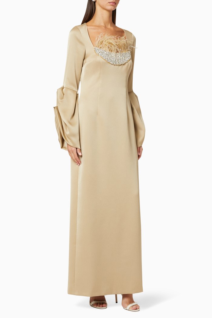 

Embellished Satin Dress, Gold