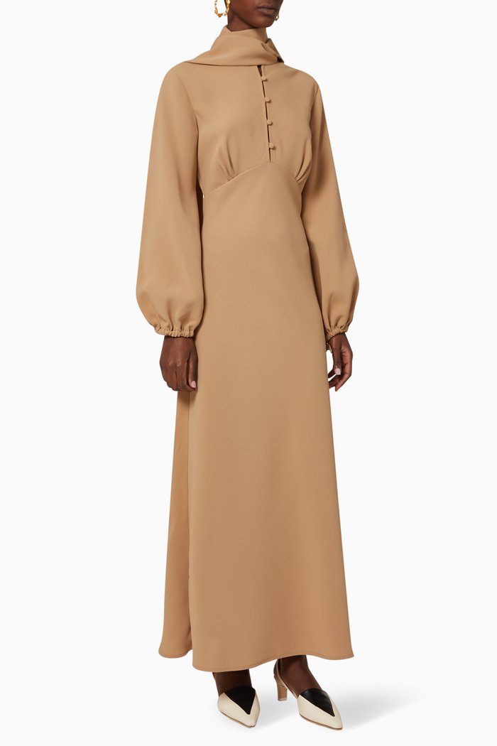 

Bias Bow Crêpe Gown, Brown