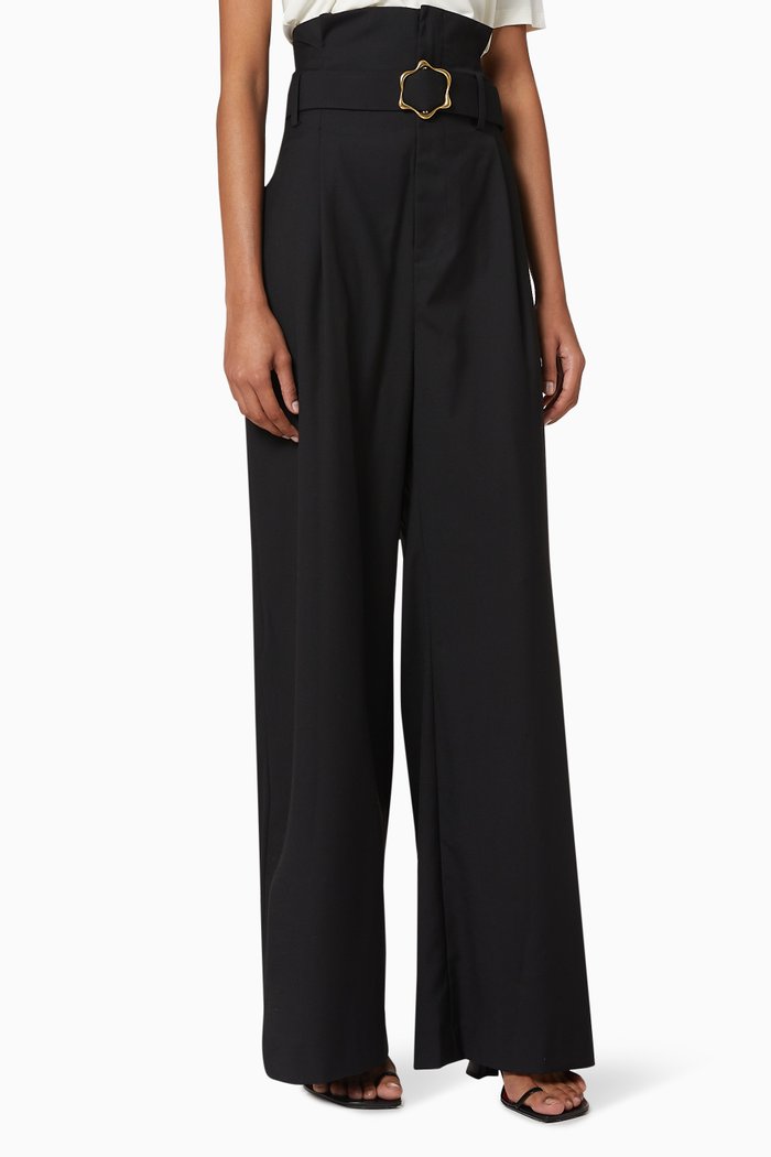 

Beam Buckle Wool Pants, Black