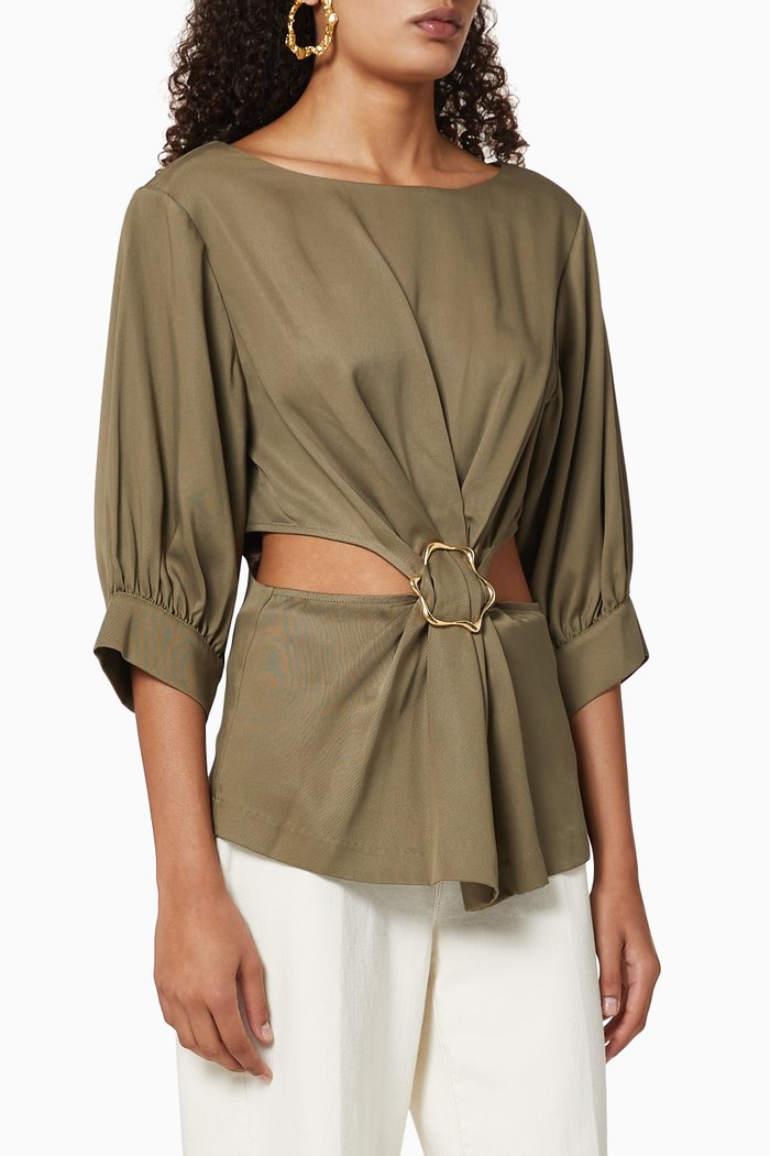 

Joie Cut-Out Buckle Embellished Top, Green