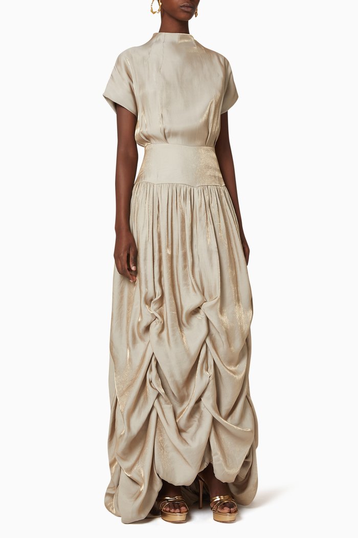

Puffed Skirt Rayon Maxi Dress, Neutral