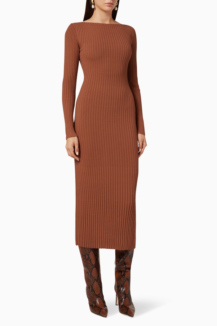 

Adele Ribbed Midi Dress, Brown