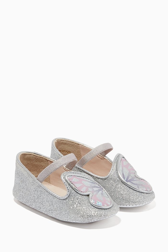 

Butterfly Baby Flats in Leather, Silver