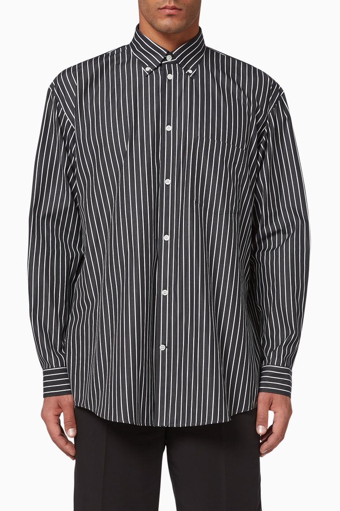 

Sponsor Striped Shirt in Cotton Poplin, Black