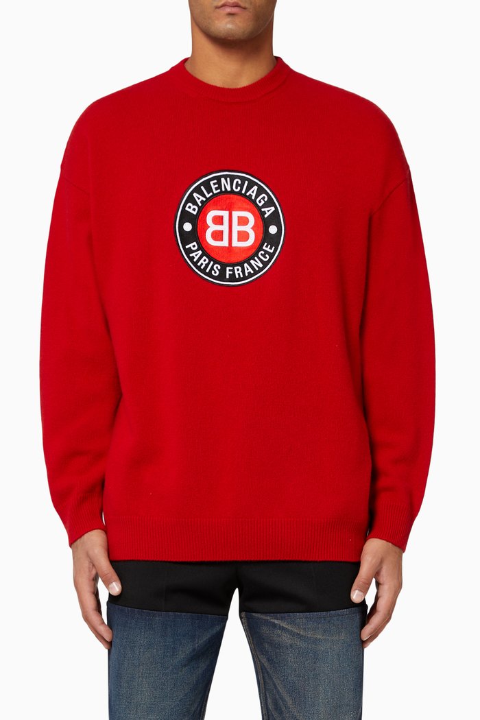 

Club Logo Crewneck Sweater in Cashmere & Wool, Red