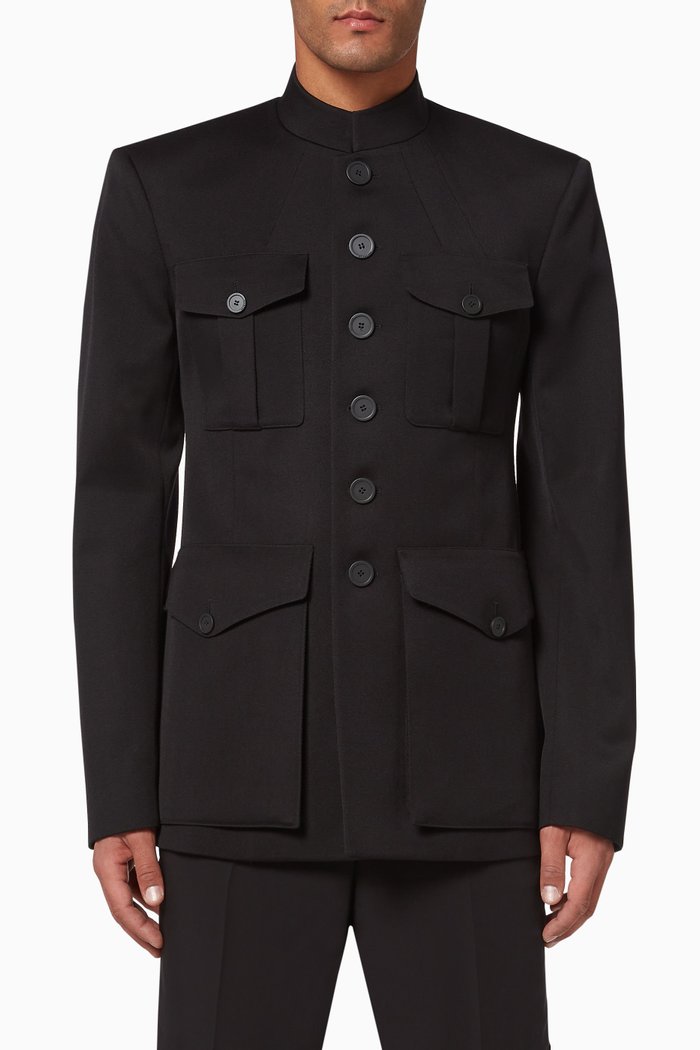 

Military Jacket in Wool Gabardine, Black