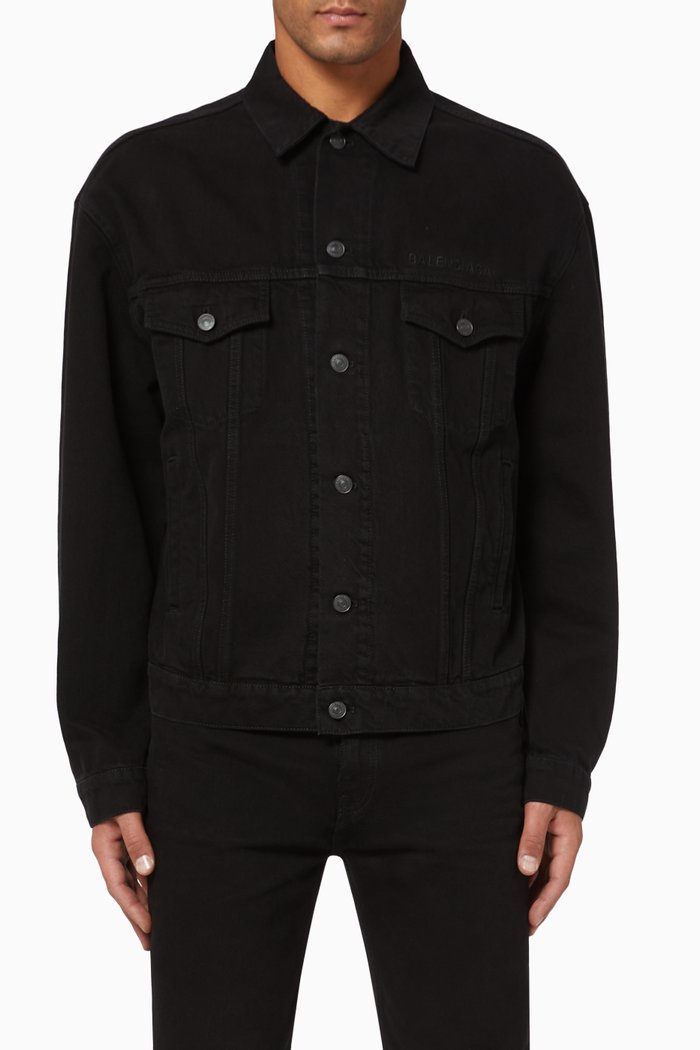 

Embroidered Logo Jacket in Organic Denim, Black