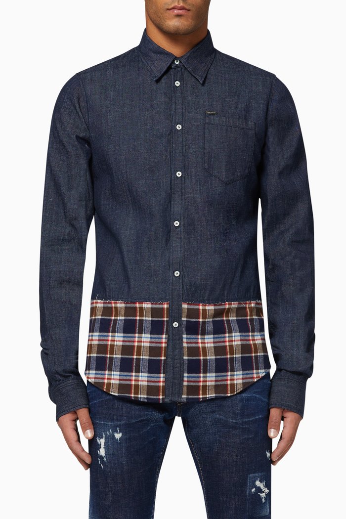 Checked Sharpei Denim Shirt, Blue