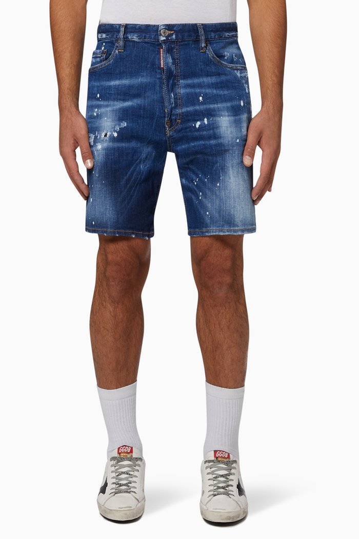 

Multi-Ripped Marine Denim Shorts, Blue