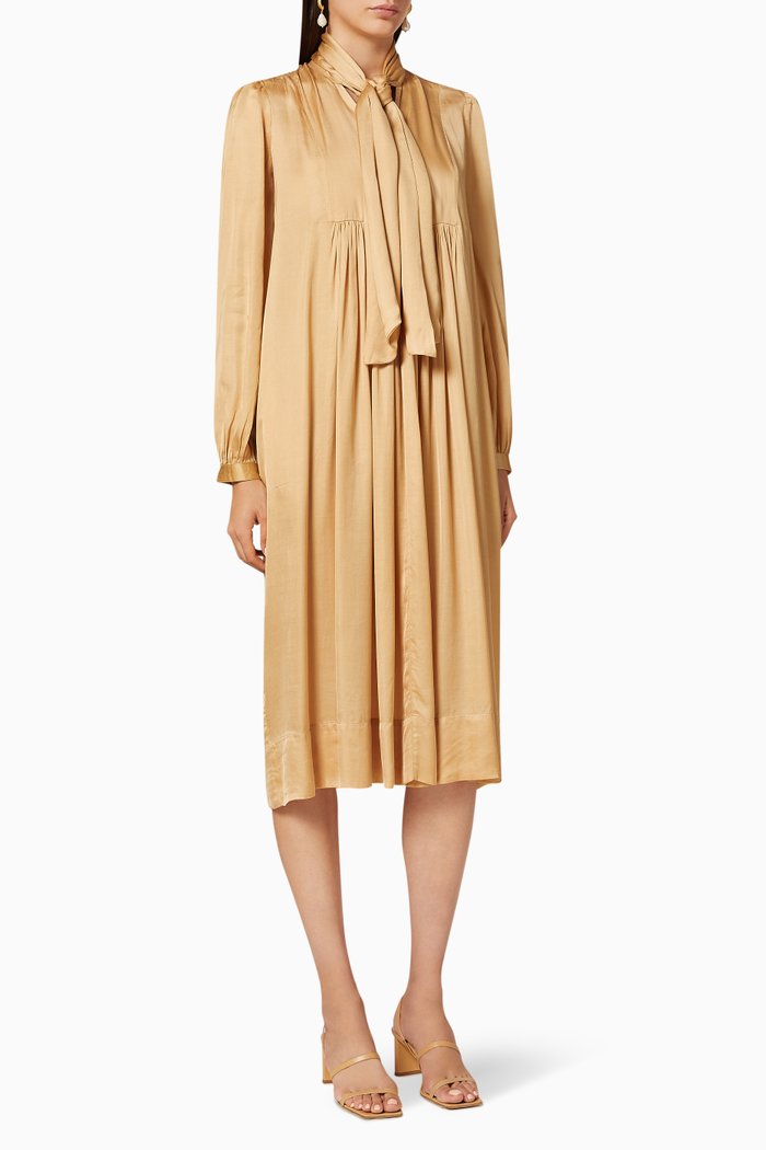 

Satin Bowtie Midi Dress, Neutral