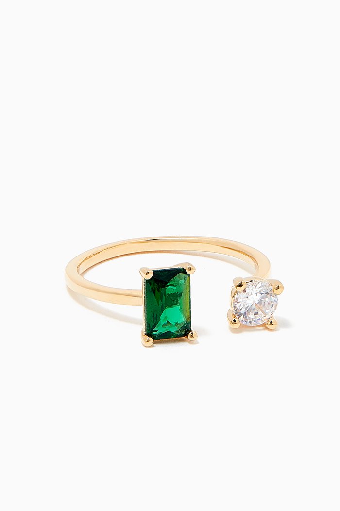 

Open Ring with Emerald & Crystal in Gold Plating