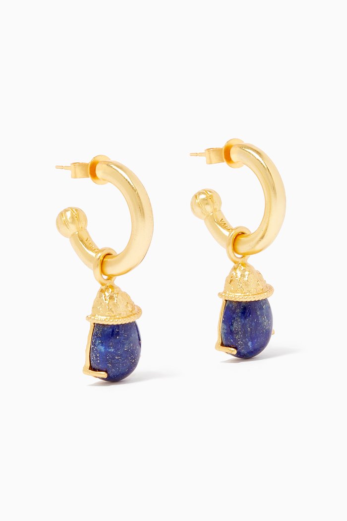 

Jewel Turquoise Charm Gold Plated Hoops, Blue