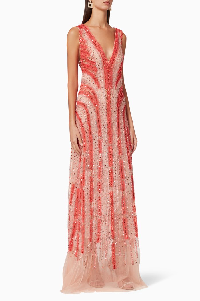 

Sequined Mesh Dress, Pink