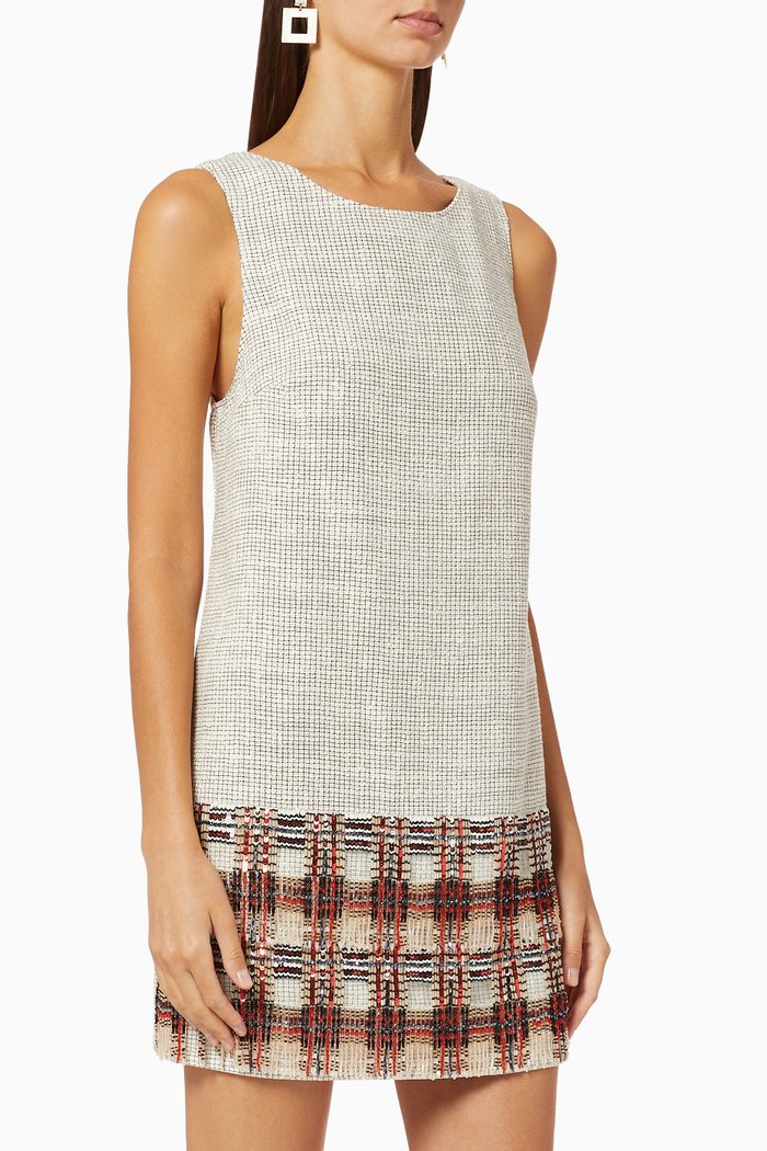 

Embroidered Tweed Boxy Dress, White