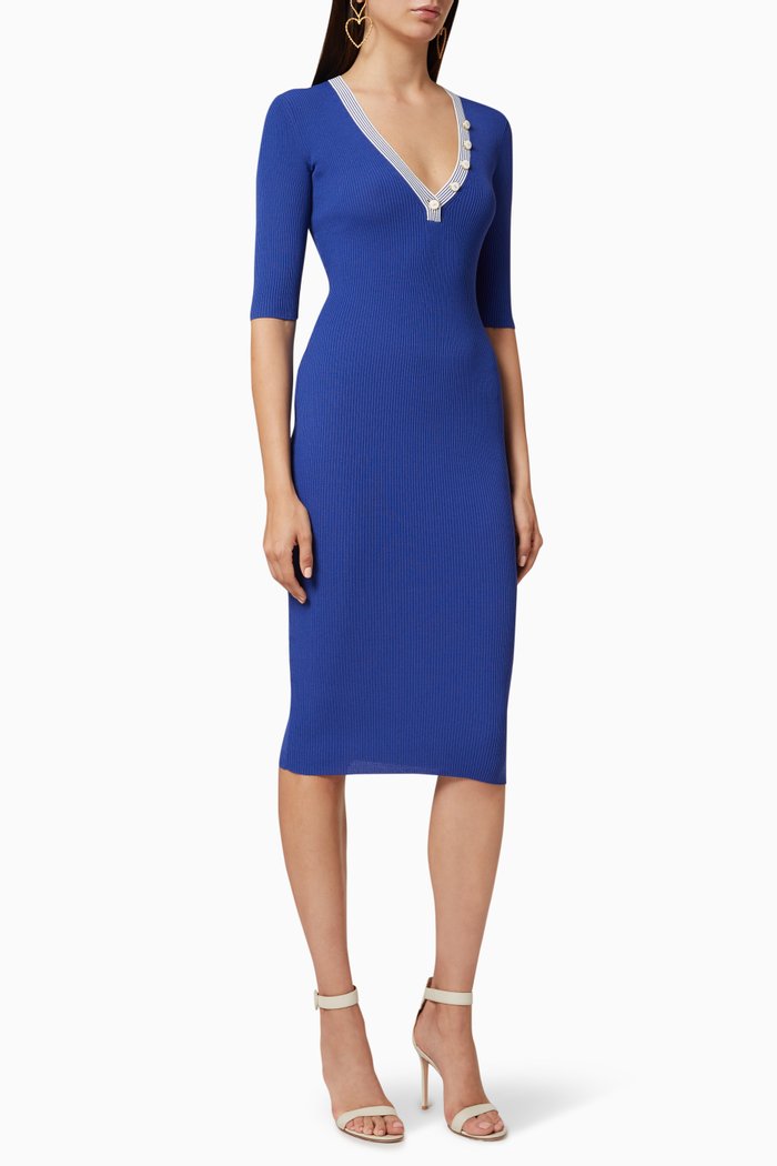 Ribbed Knit Midi Dress, Blue