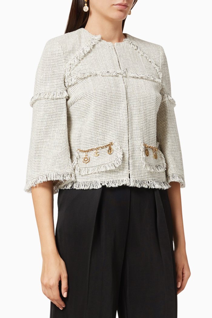 

Chain Appliqué Tweed Jacket, White