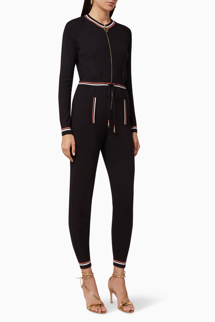 Knit Tricot Jumpsuit, Black