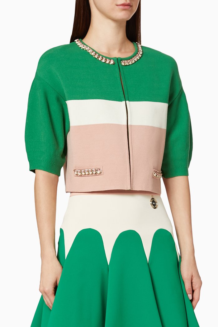 

Chain Appliqué Colour-Block Top, Green