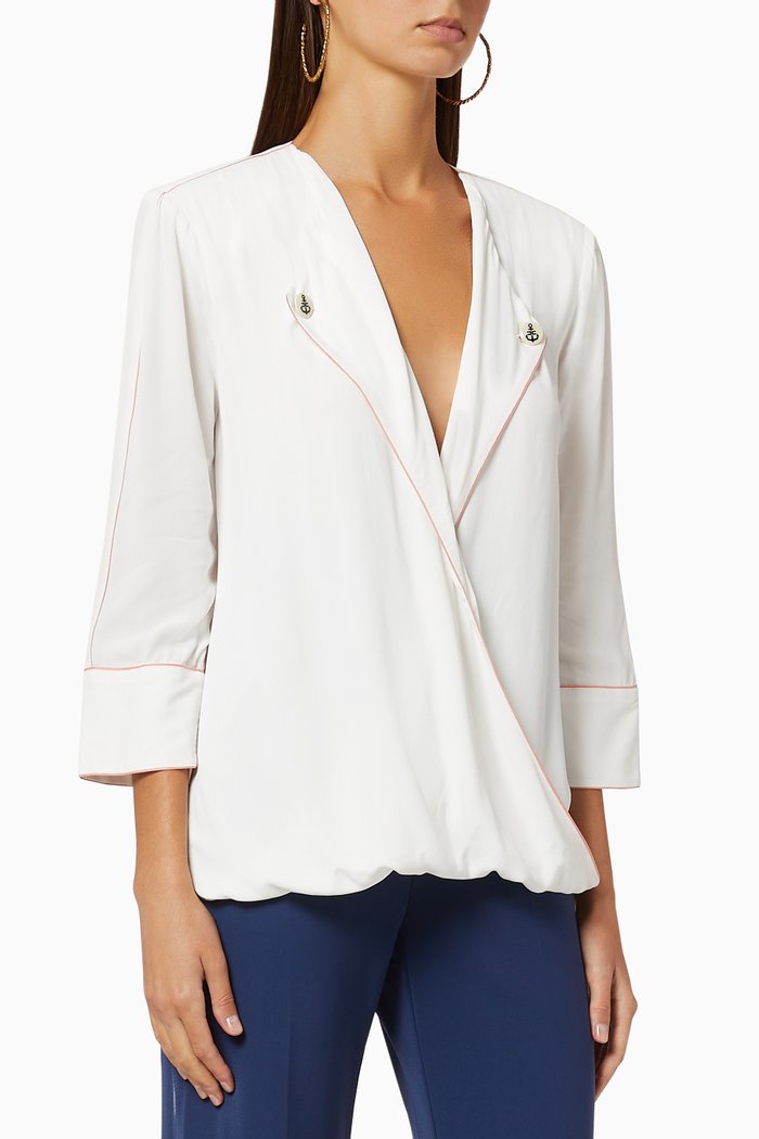 

Anchor Buttons Crossover Blouse, White