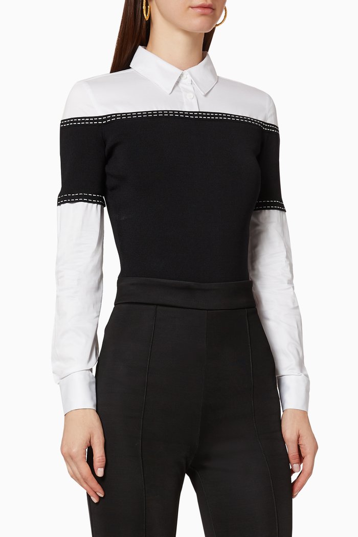 

Knit Bodysuit with Poplin Insert, Black