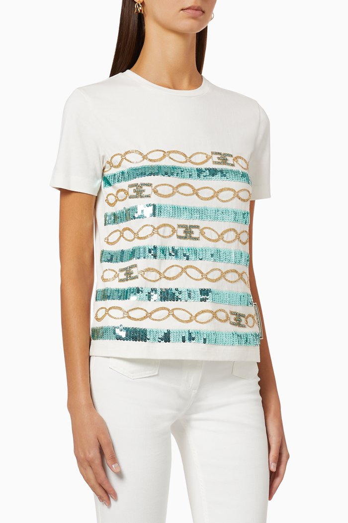 

Sequined Chain T-Shirt, White