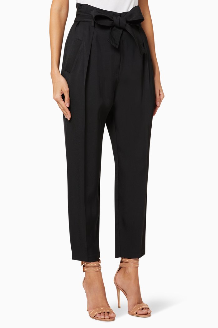 

Belted Gabardine Pants, Black
