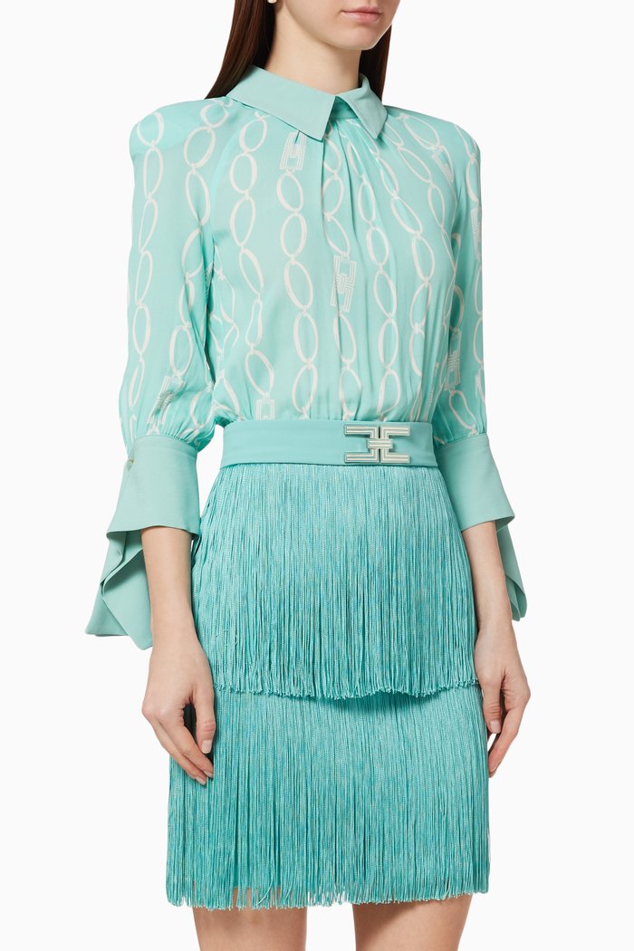 Fringe Belted Dress, Blue