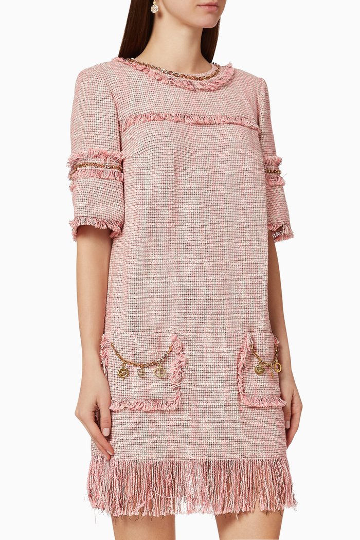 

Fringed Tweed Mini Dress, Pink