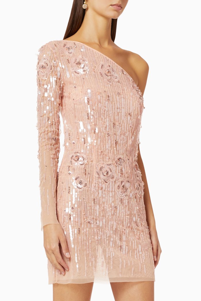 

Sequined Tulle Mini Dress, Pink