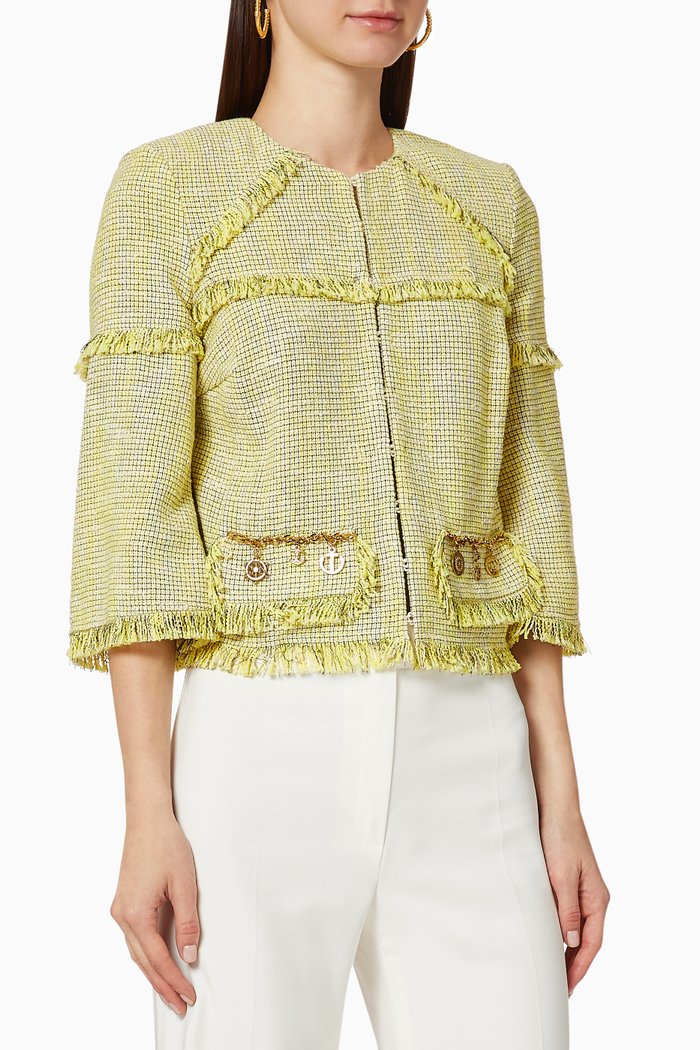 

Chain Appliqué Tweed Jacket, Yellow