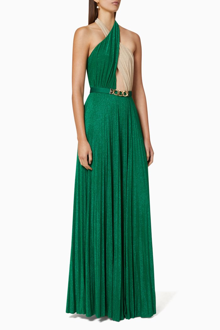 

Laminated Jersey Maxi Dress, Green