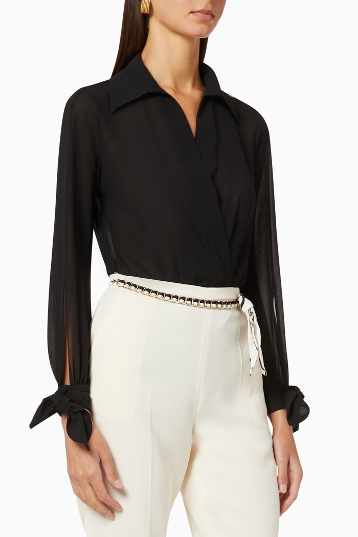 

Crêpe Wrap Bodysuit, Black