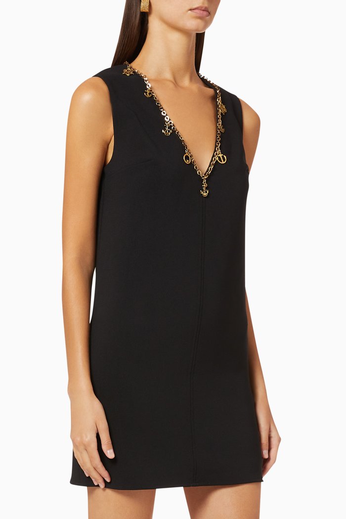 Chain Appliqué Boxy Dress, Black