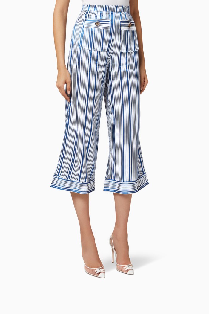 

Striped Crop Pants, White