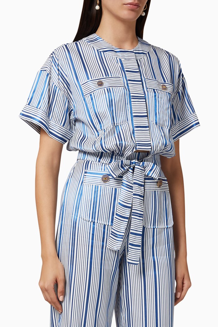 

Striped Crop Blouse, White