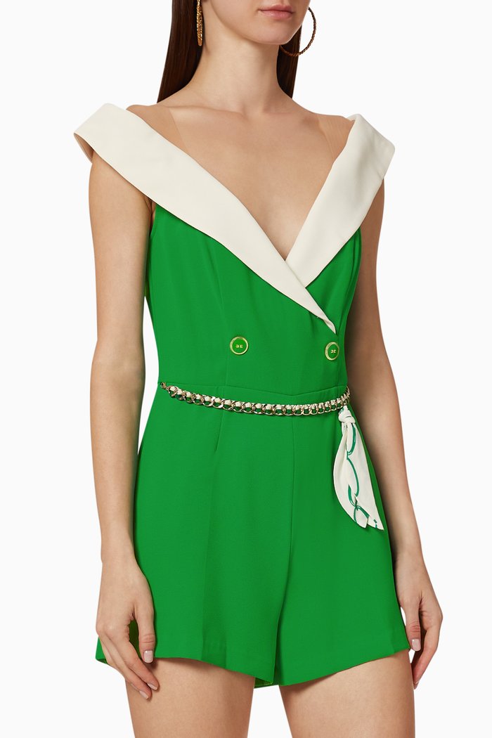 

Off-The-Shoulder Crêpe Jumpsuit, Green