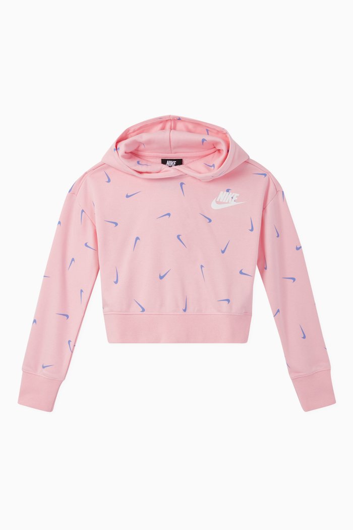 All-Over Print Cropped Hoodie, Pink