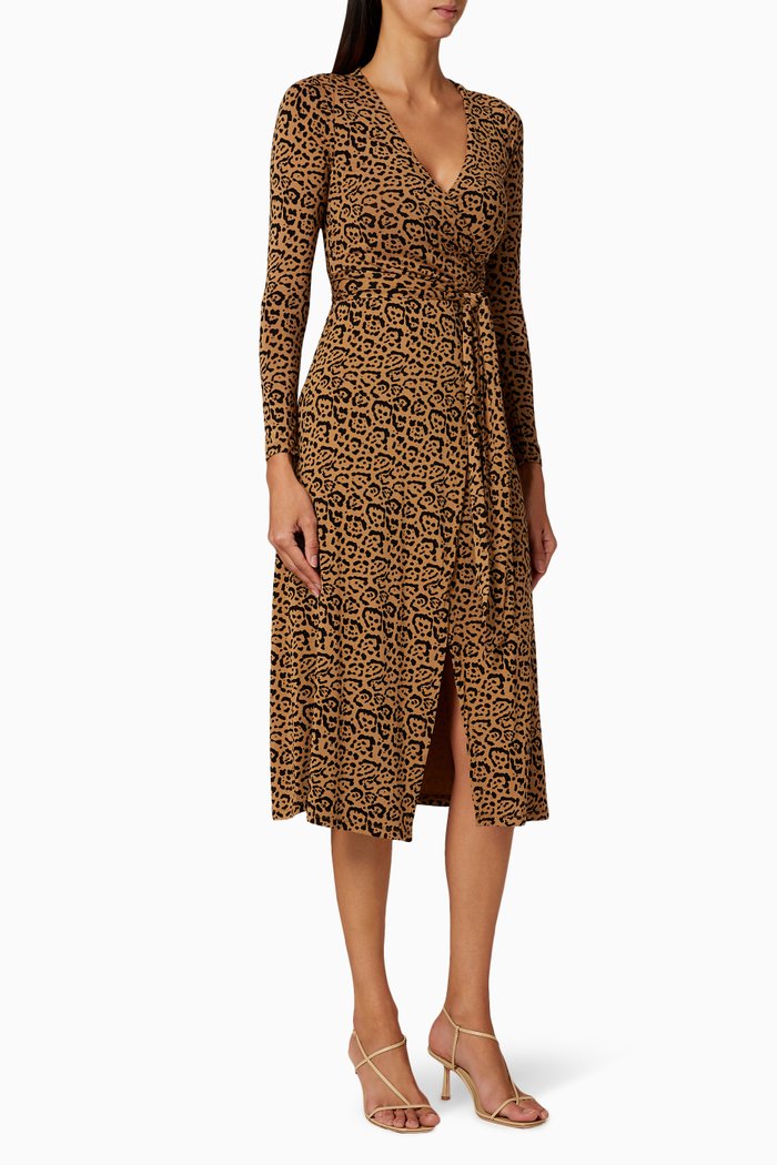 Leopard Wrap Jersey Dress, Brown