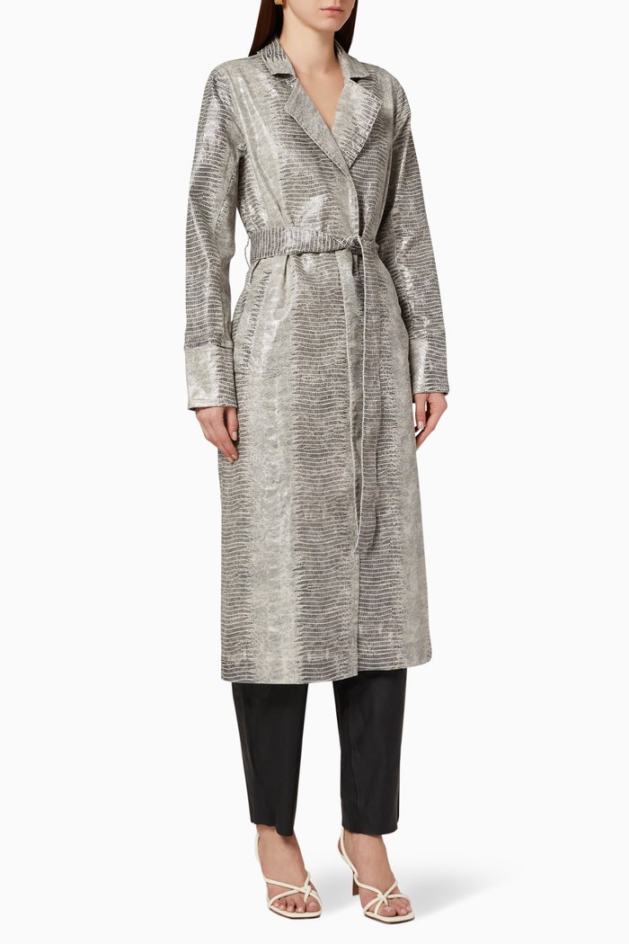 

Sleek Snake Trench Coat, Grey