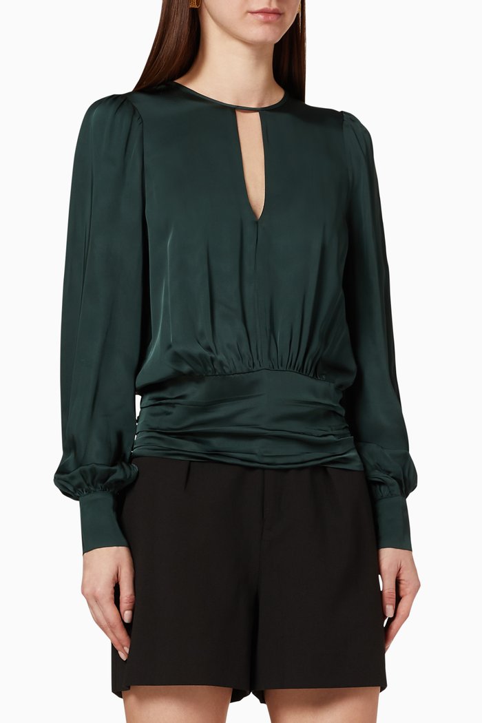 Keyhole Satin Top, Green